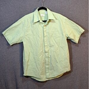 Van Heusen Mens Short Sleeve Button Down Button Collar Shirt Light Green Plaid M